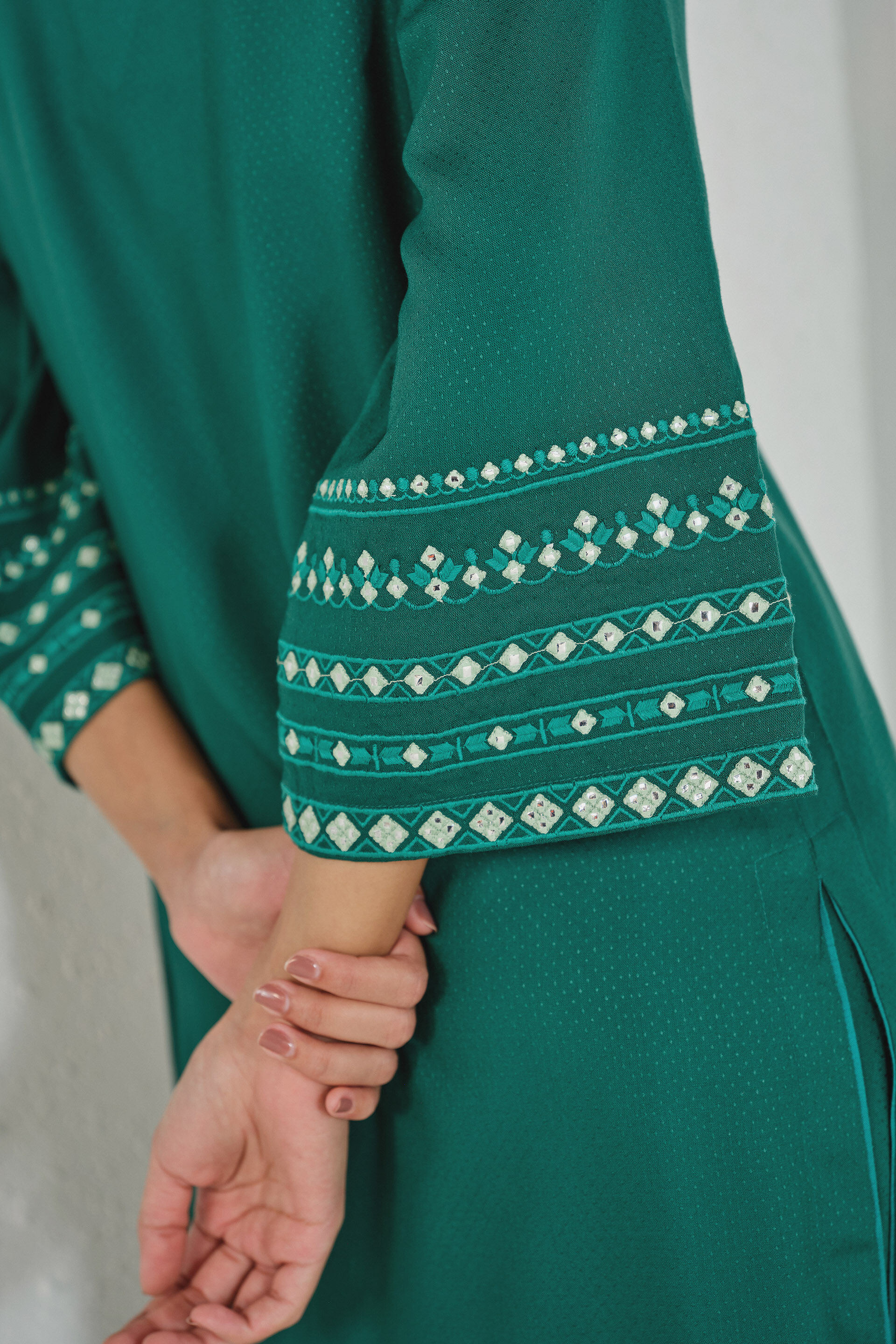 Teal Embroidered Long Kurta Set, Teal, image 4